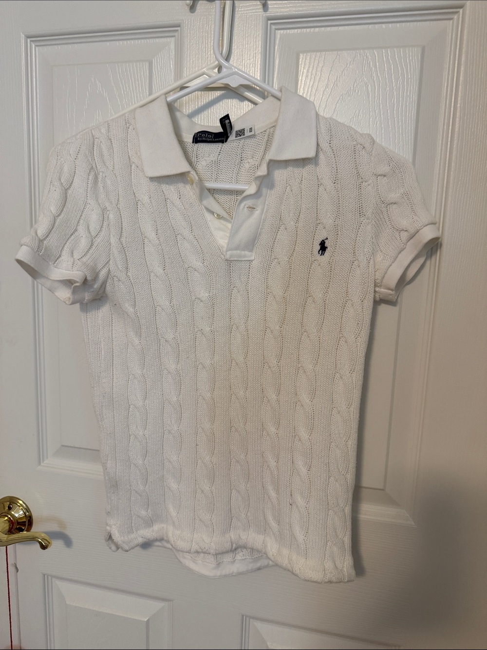 Polo by Ralph Lauren White Cable-Knit Polo Sweater